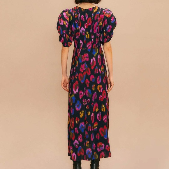 Farm Rio Iridescent Leopard Black Slit Midi Dress - Picture 5 of 13